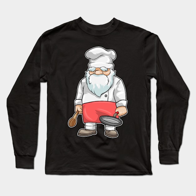 Chef with Chef's hat Pan & Wooden spoon Long Sleeve T-Shirt by Markus Schnabel